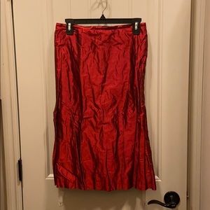 Red Crinkle Silk Blend Shimmery Skirt